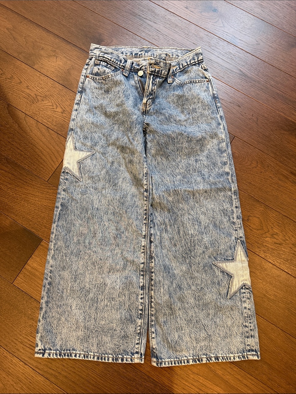 Old Navy Girls Light Blue Star Patch Baggy Wide-Leg Jeans Size 10 - C72-080
